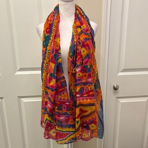 Modal Vibrant Multicolor Geometric Scarf long shawl - Wrap Accessory